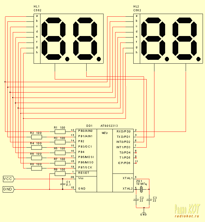 Часы на 7 сегментных индикаторах схема