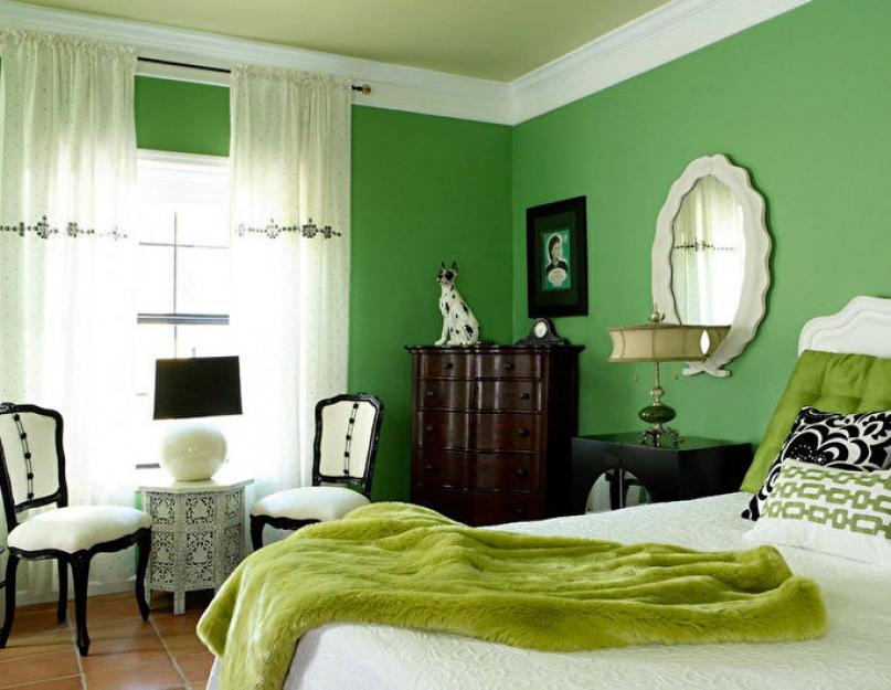 Темно зеленый цвет в интерьере гостиной. Сочетание зеленого цвета в интерьере