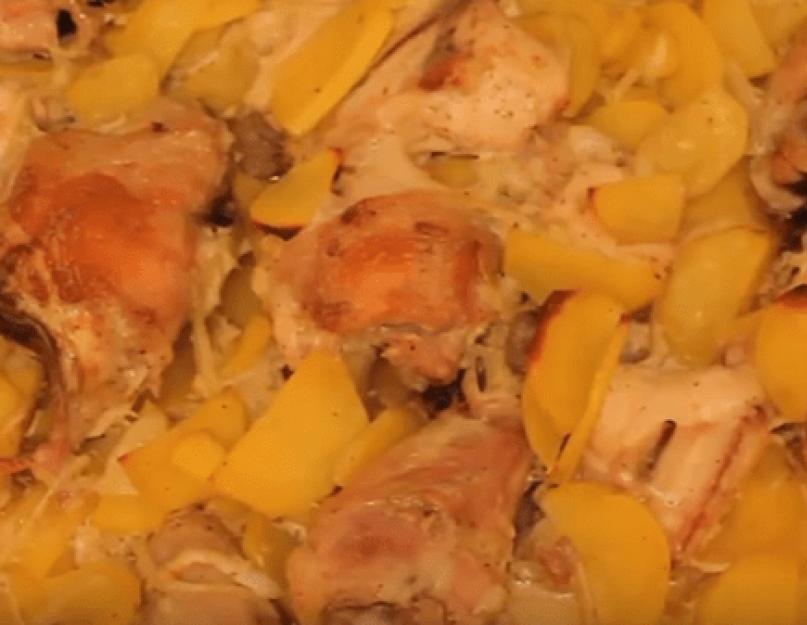 Рецепт картошки с курицей в духовке на протвине. Запеченная курица с картошкой