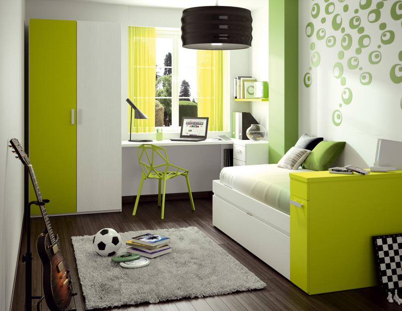Дизайн детской в оранжевых тонах. Зеленая мебель и аксессуары в интерьере гостиной, спальни и детской (36 фото) Детская желто зеленая