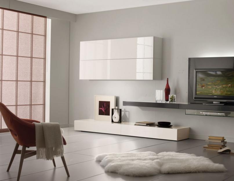 Современная мебель для зала стенки. Современная горка для гостиной белого цвета (фото)