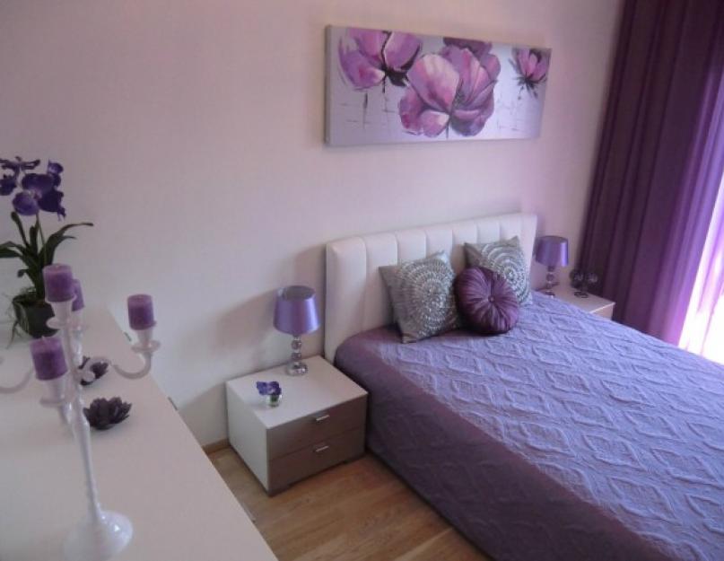 Фиолетовый интерьер спальни. Дизайн спальни в сиреневых тонах: советы, рекомендации, сочетания цветов (32 фото)