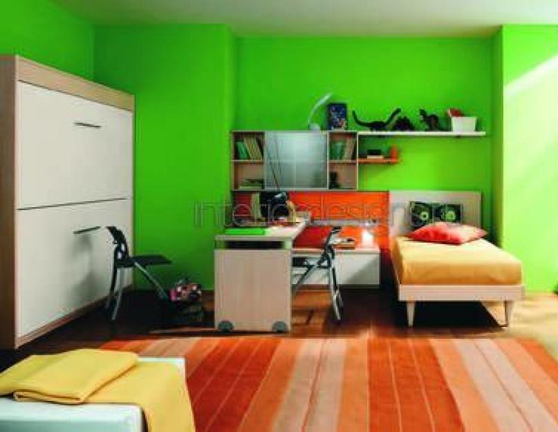 Красивые интерьеры детских комнат в зеленых тонах. Зеленая мебель и аксессуары в интерьере гостиной, спальни и детской (36 фото) Детская мебель оранжево зеленая