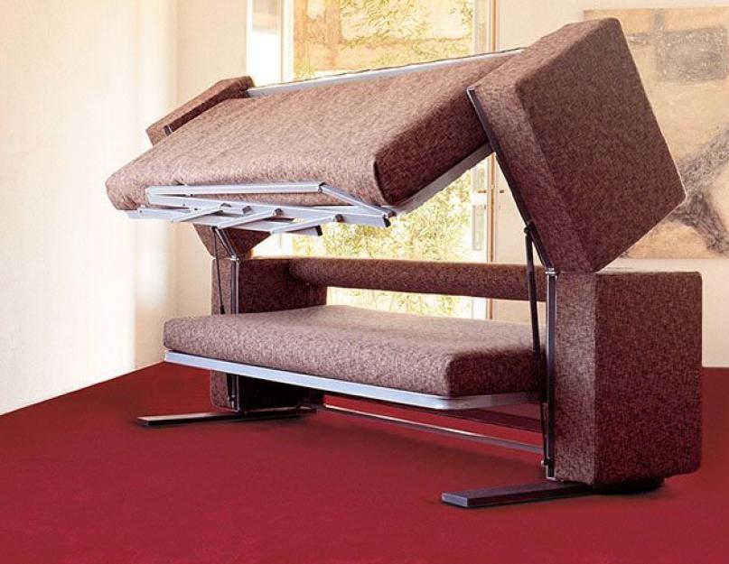 Основные преимущества диванов трансформеров превращающихся в двухъярусную кровать. Двухъярусные кровати-трансформеры Раскладная двухъярусная кровать