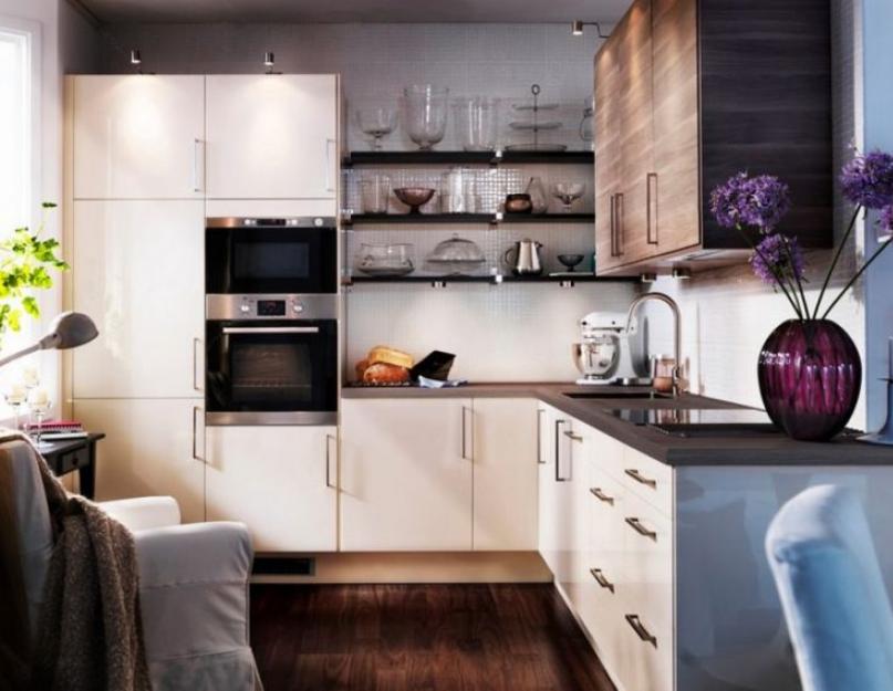 Дизайн кухни гостиной 6 кв м. Правильная цветовая гамма – светлая и однотонная