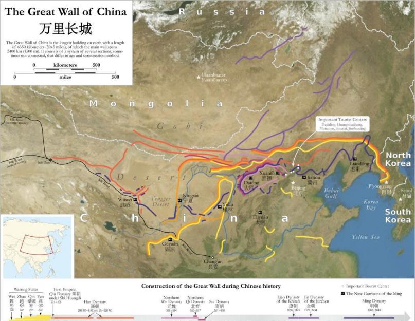 Китайская стена на карте китая русском. Великая Китайская стена грандиозна даже из космоса! Значение Великой стены для истории и культуры